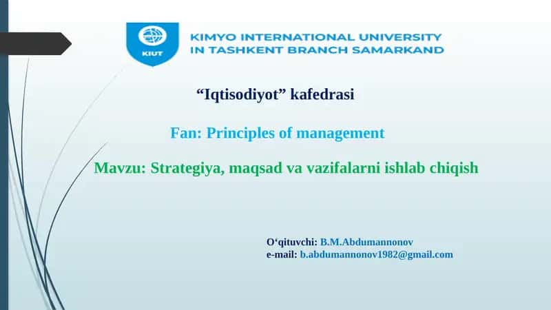 Strategiya, maqsadvavazifalarni ishlab chiqish