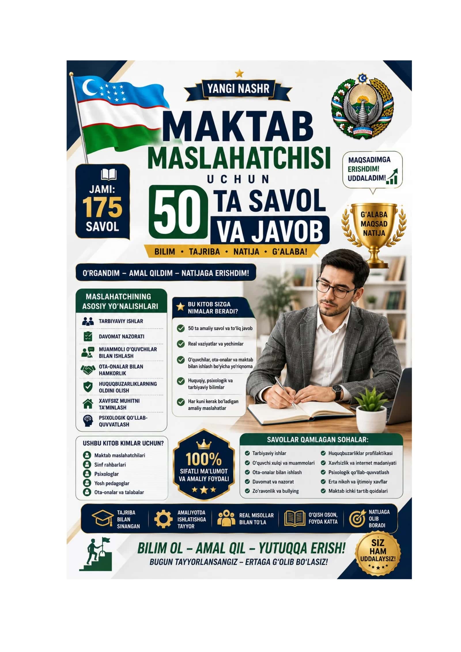 MAKTAB MASLAHATCHISI UCHUN 50 TA SAVOL VA JAVOB