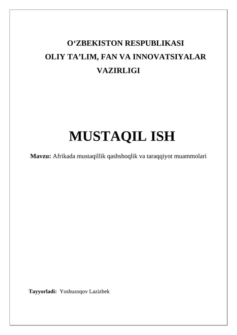 Afrikada mustaqil ishlar va taraqqiyot muammolari