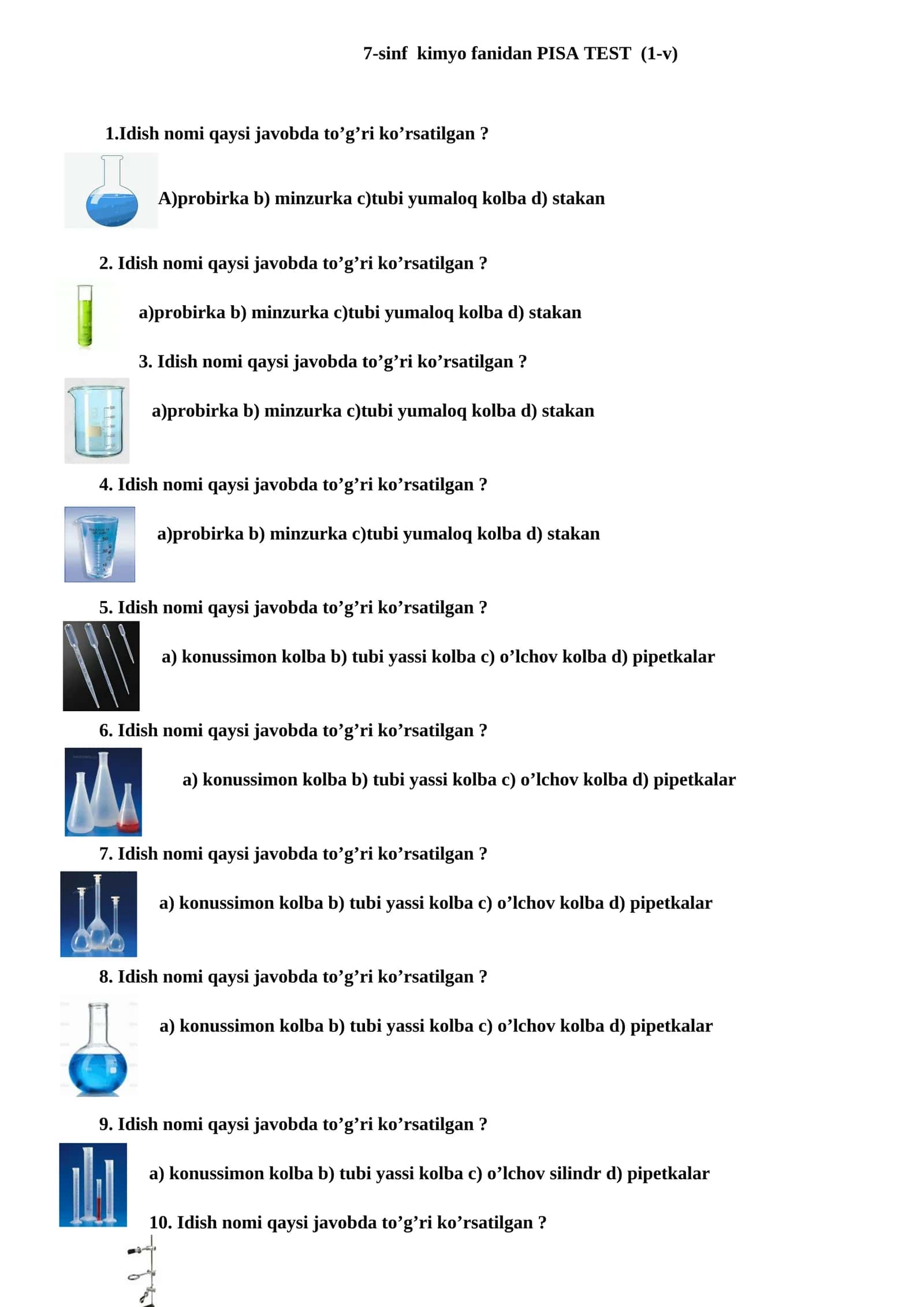 7-sinf kimyo fanidan PISA TEST