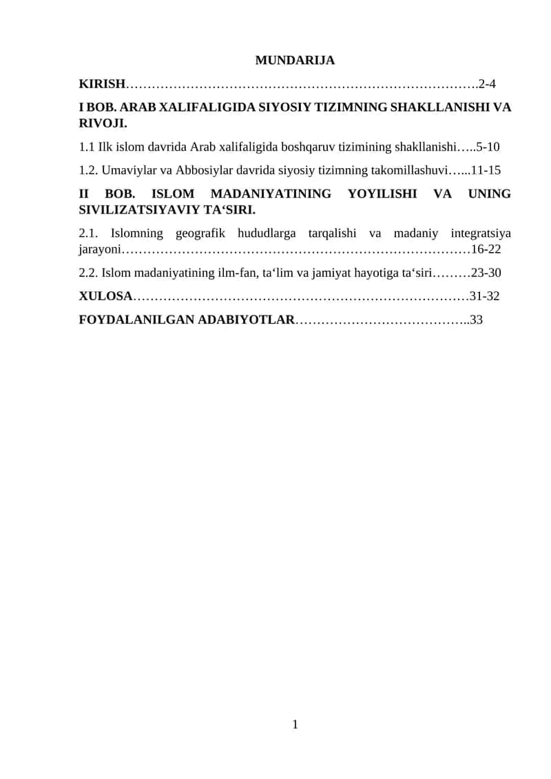ARAB XALIFALIGIDA SIYOSIY TIZIMNING SHAKLLANISHI VA RIVOJI