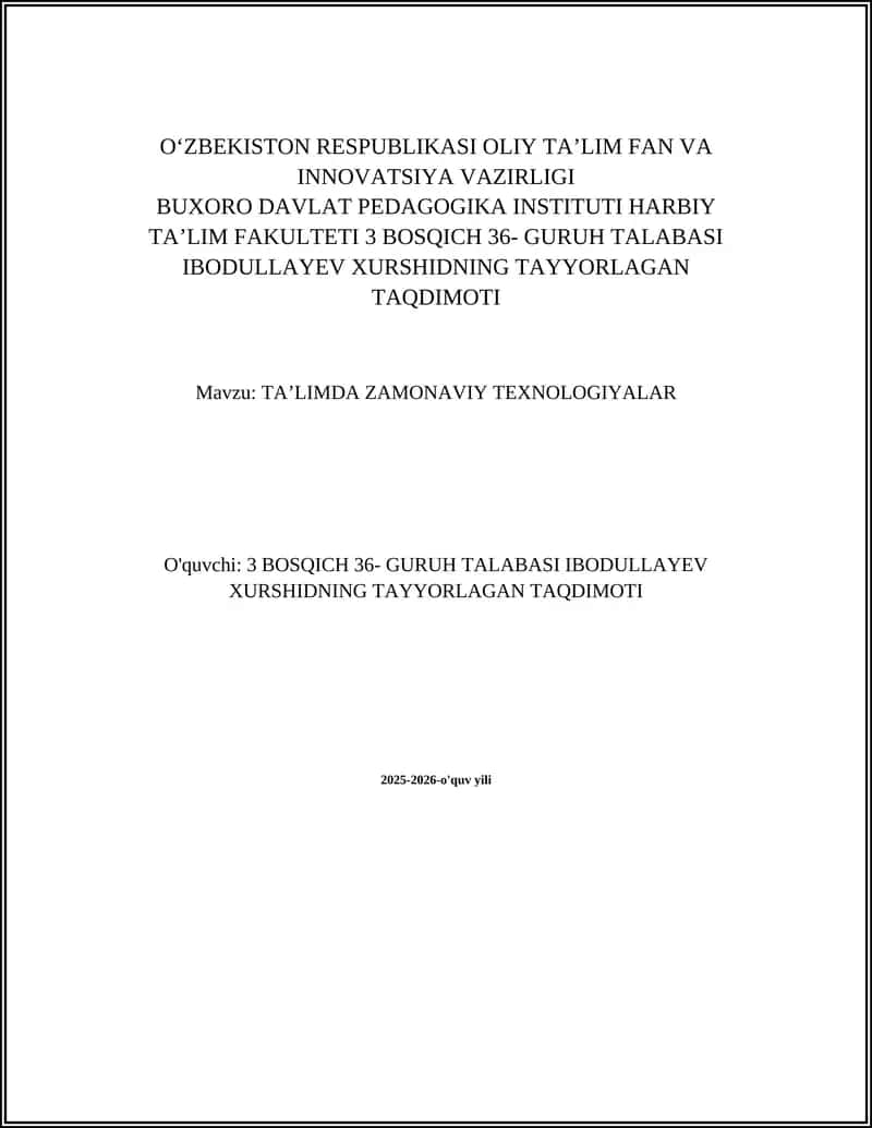 TAʼLIMDA ZAMONAVIY TEXNOLOGIYALAR
