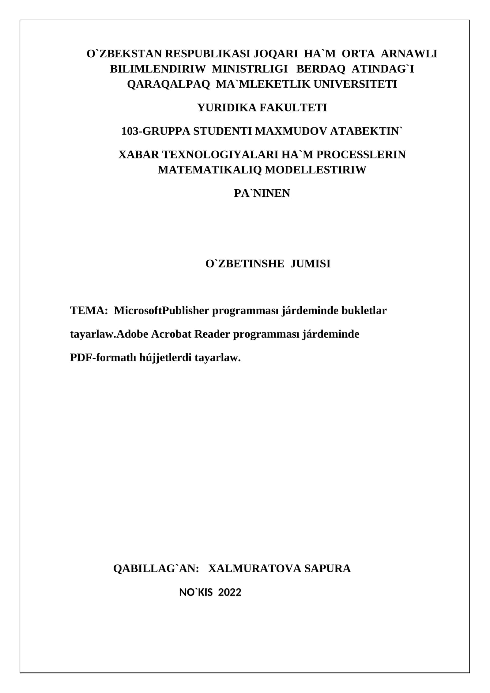 MicrosoftPublisher programması járdeminde bukletlar tayarlaw