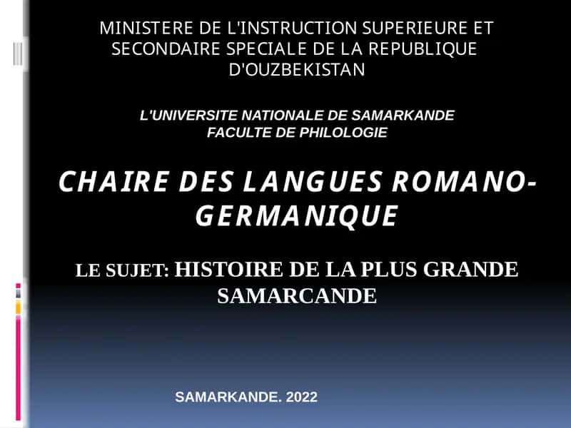 HISTOIRE DE LA PLUS GRANDE SAMARCANDE