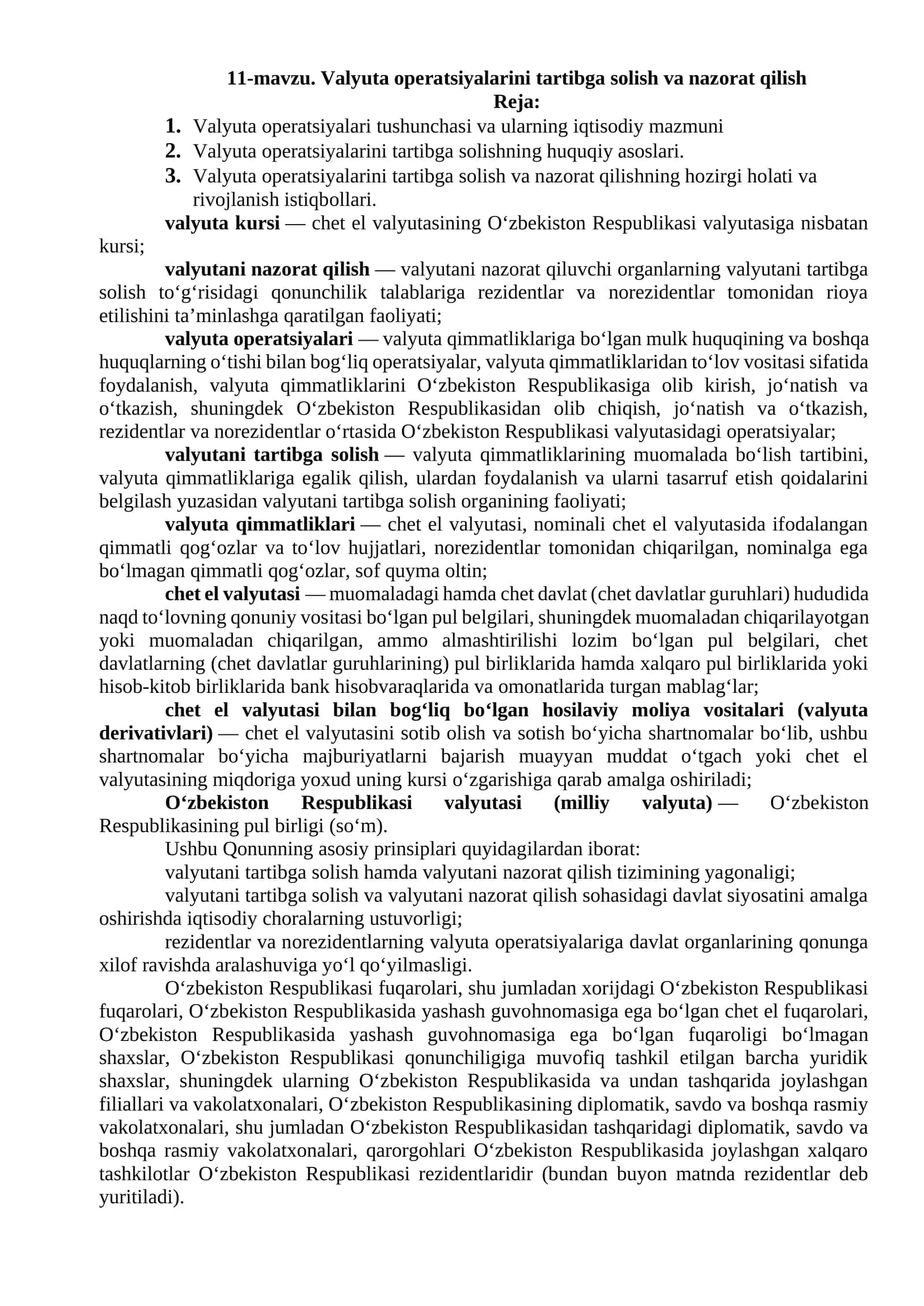 Valyuta operatsiyalarini tartibga solish va nazorat qilish