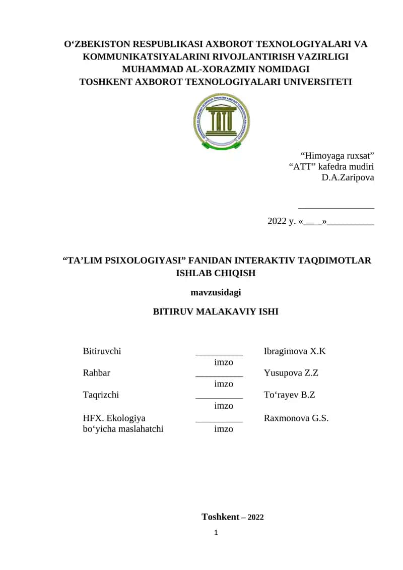 Ta'lim Psixologiyasi Fanidan Interaktiv Taqdimotlar Ishlab Chiqish