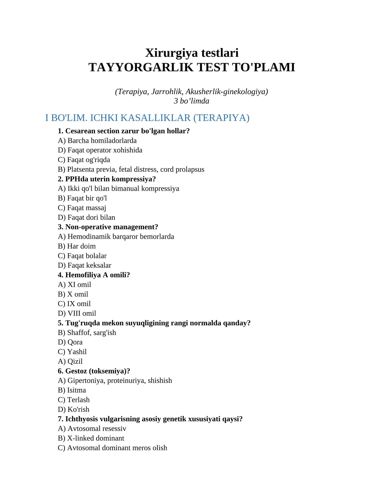 Xirurgiya testlari