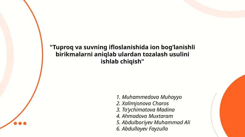 Troproq va suvning ifloslanishida ion bog'lanishli birikmalarni aniqlab ulardan tozalash usulini ishlab chiqish