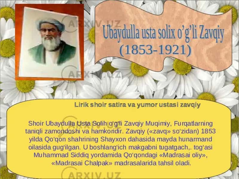 Shoir zavqiyning ijoxiy merosi siyosiy lirikasi hajviyoti yumorlari