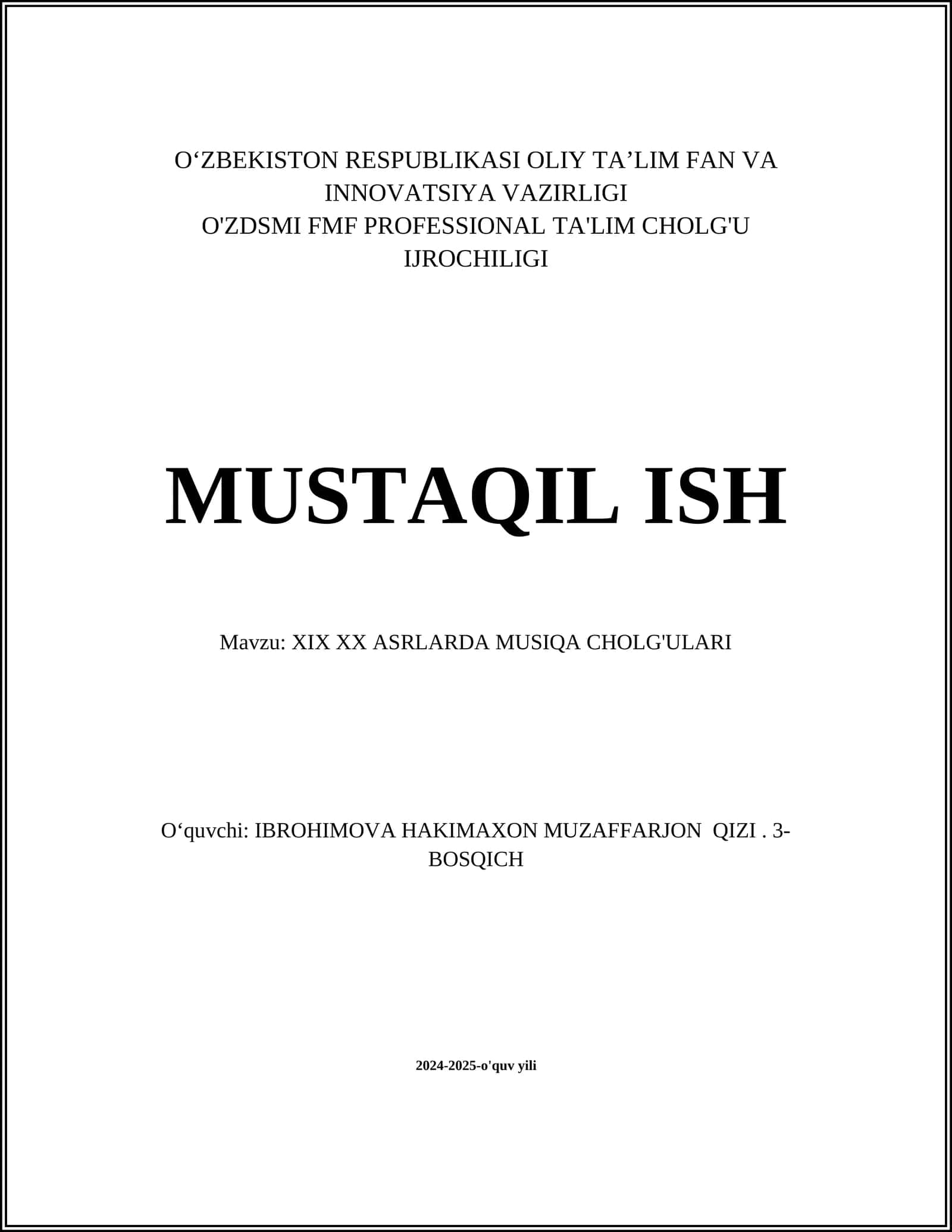 XIX XX ASRLARDA MUSIQA CHOLG'ULARI