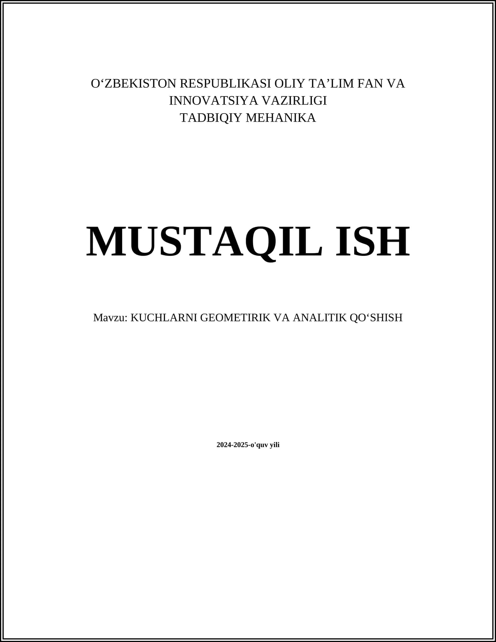 KUCHLARNI GEOMETIRIK VA ANALITIK QOʻSHISH