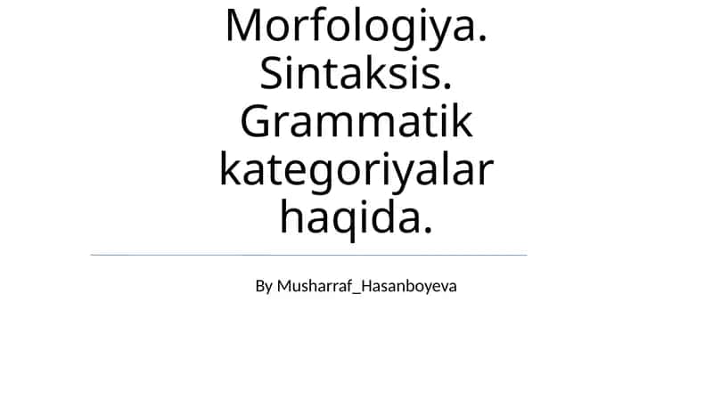 Grammatika. Morfologiya. Sintaksis. Grammatik kategoriyalar haqida