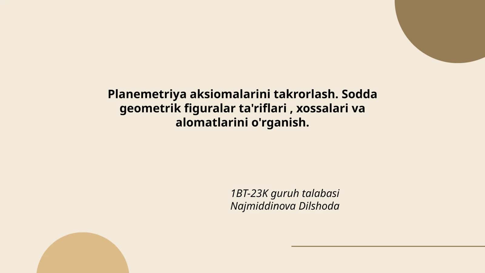 Planemetriya aksiomalarini takrorlash