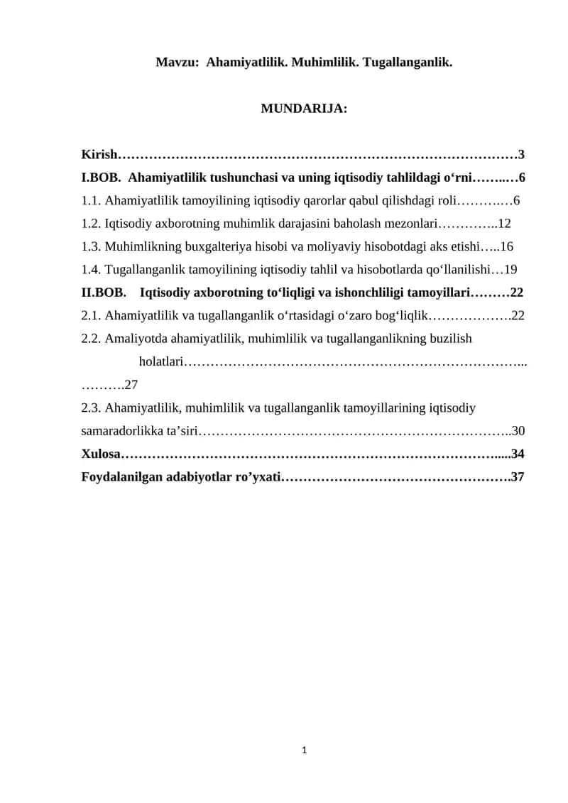 Ahamiyatlilik. Muhimlilik. Tugallanganlik.