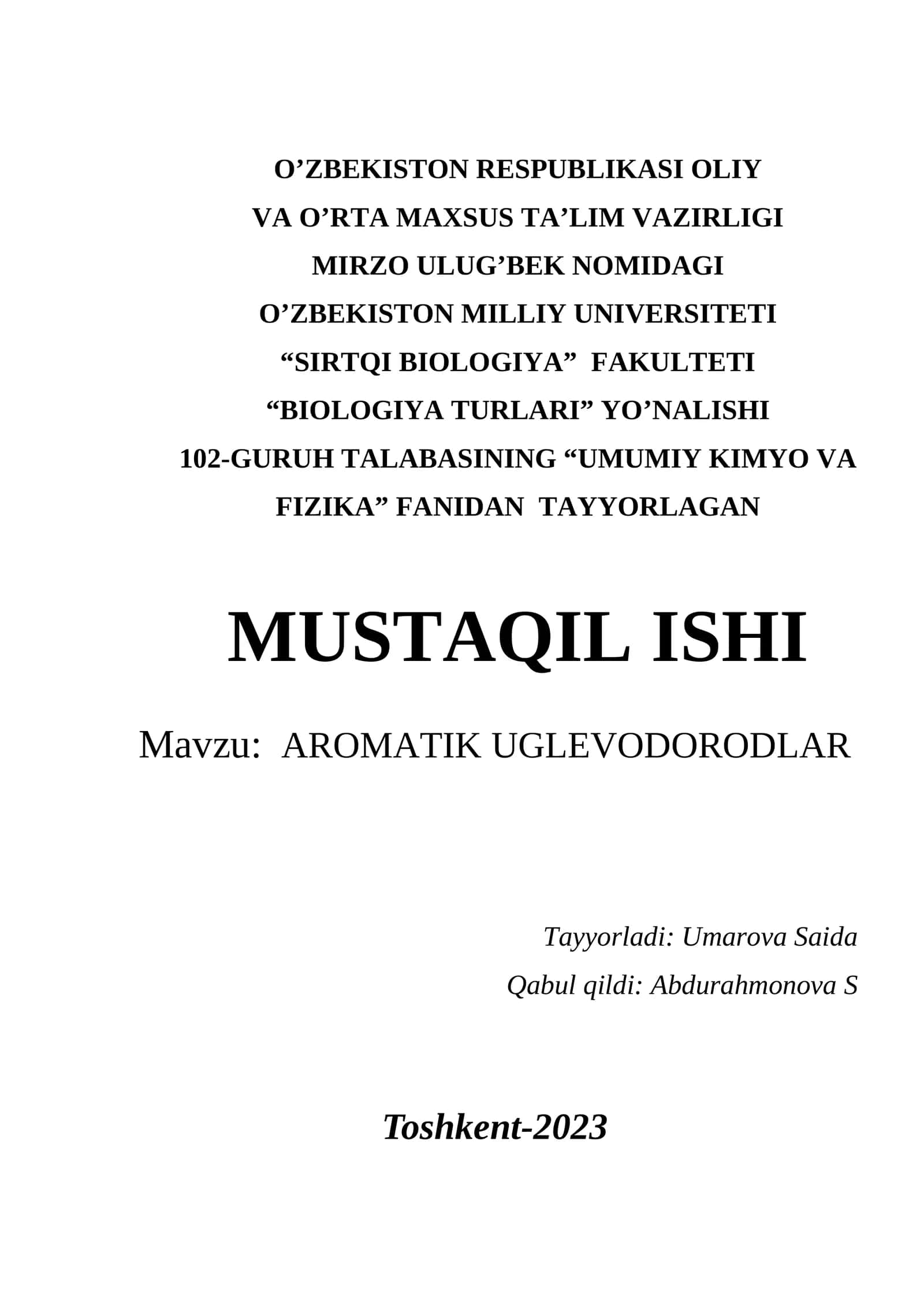 AROMATIK UGLEVODORODLAR