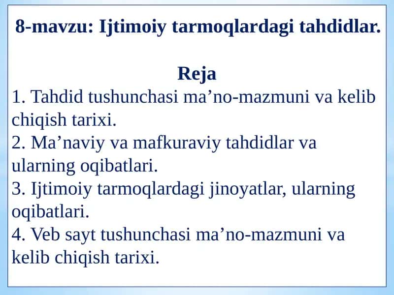 Ijtimoiy tarmoqlardagi tahdidlar.
