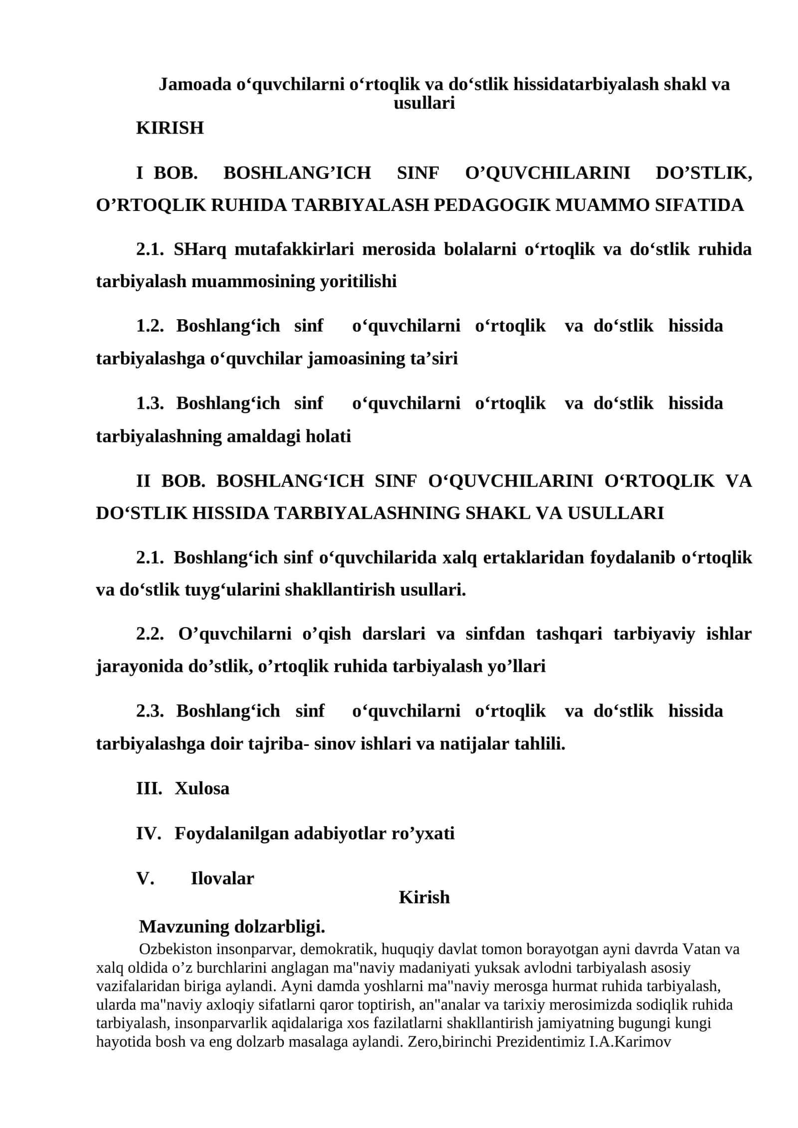 Boshlang‘ich sinf o‘quvchilarni o‘rtoqlik va do‘stlik hissidatarbiyalash shakl va usullari