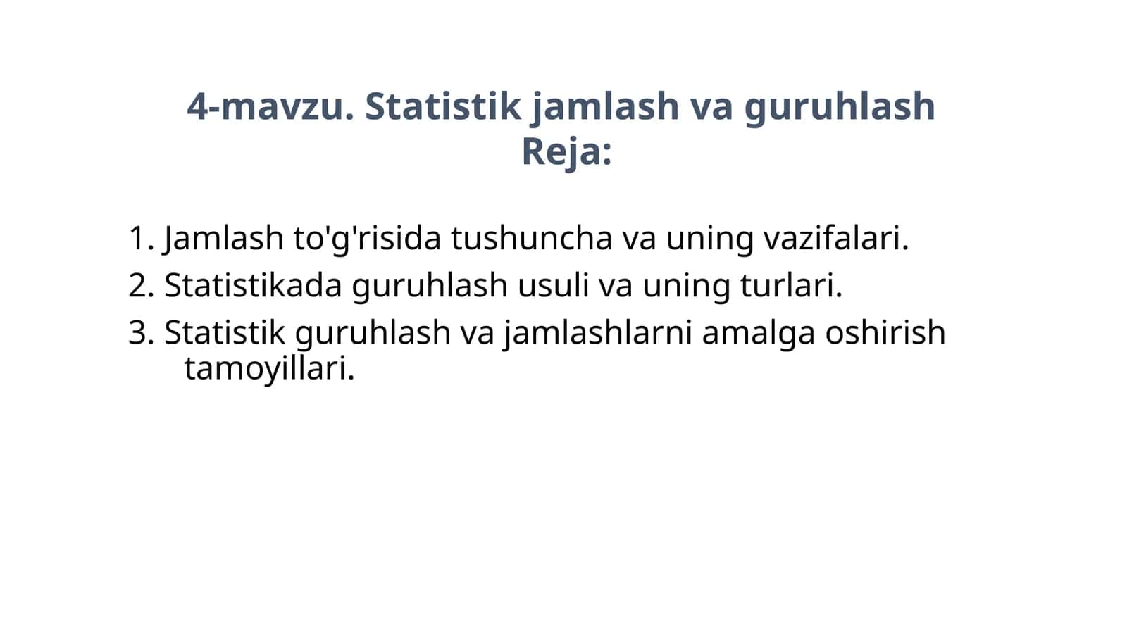 Statistik jamlash va guruhlash
