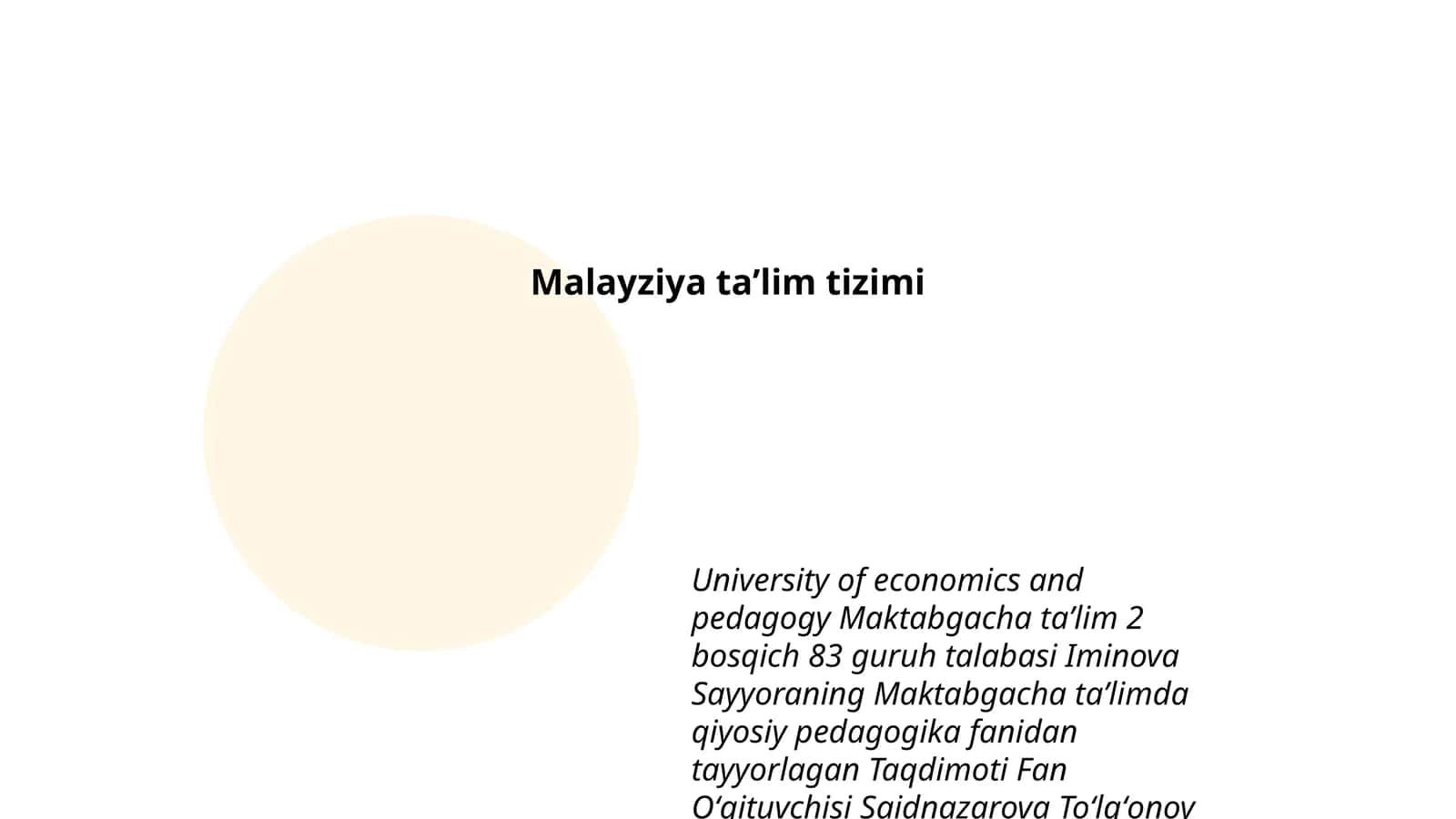 Taqdimoti Fan Oʻqituvchisi Saidnazarova Toʻlgʻonoy