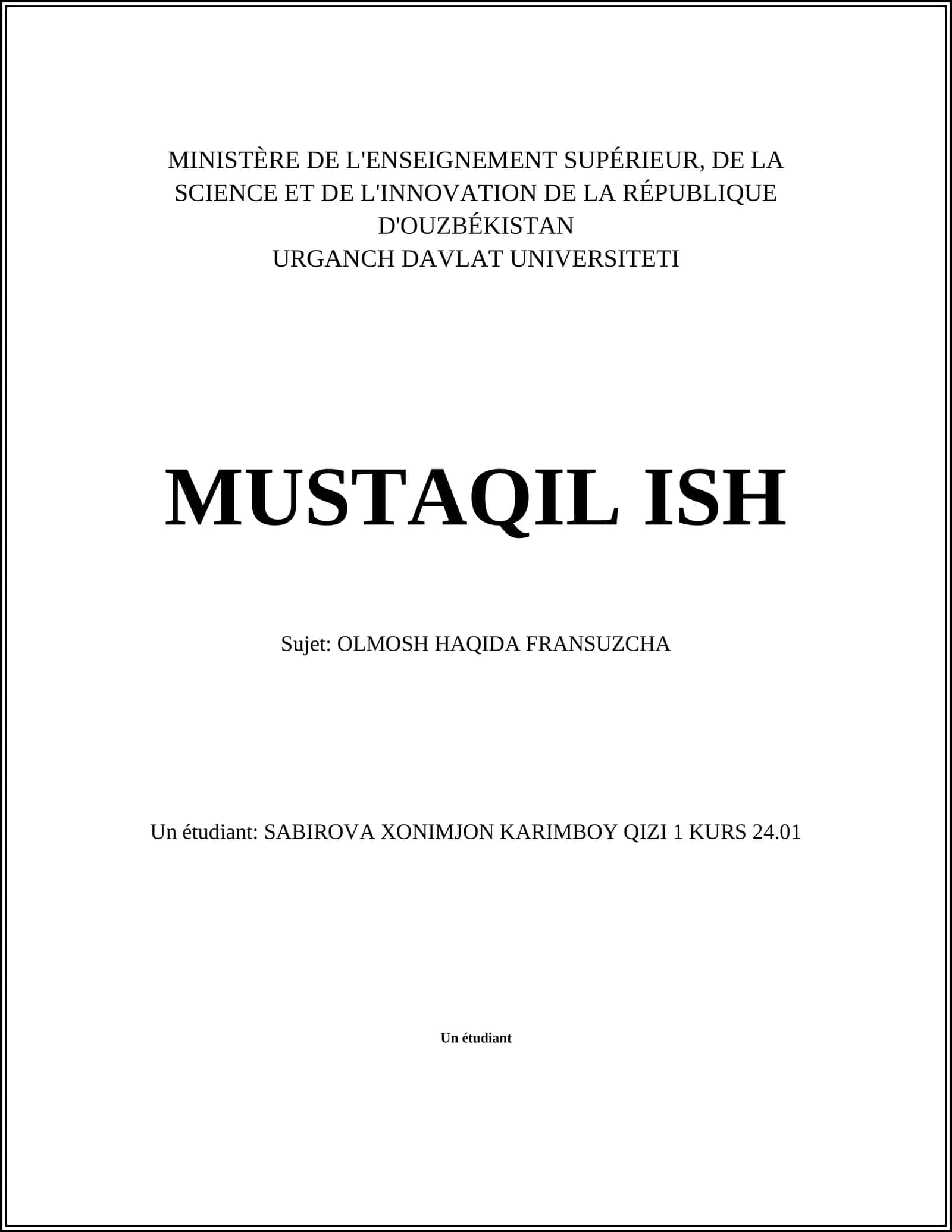 OLMOSH HAQIDA FRANSUZCHA
