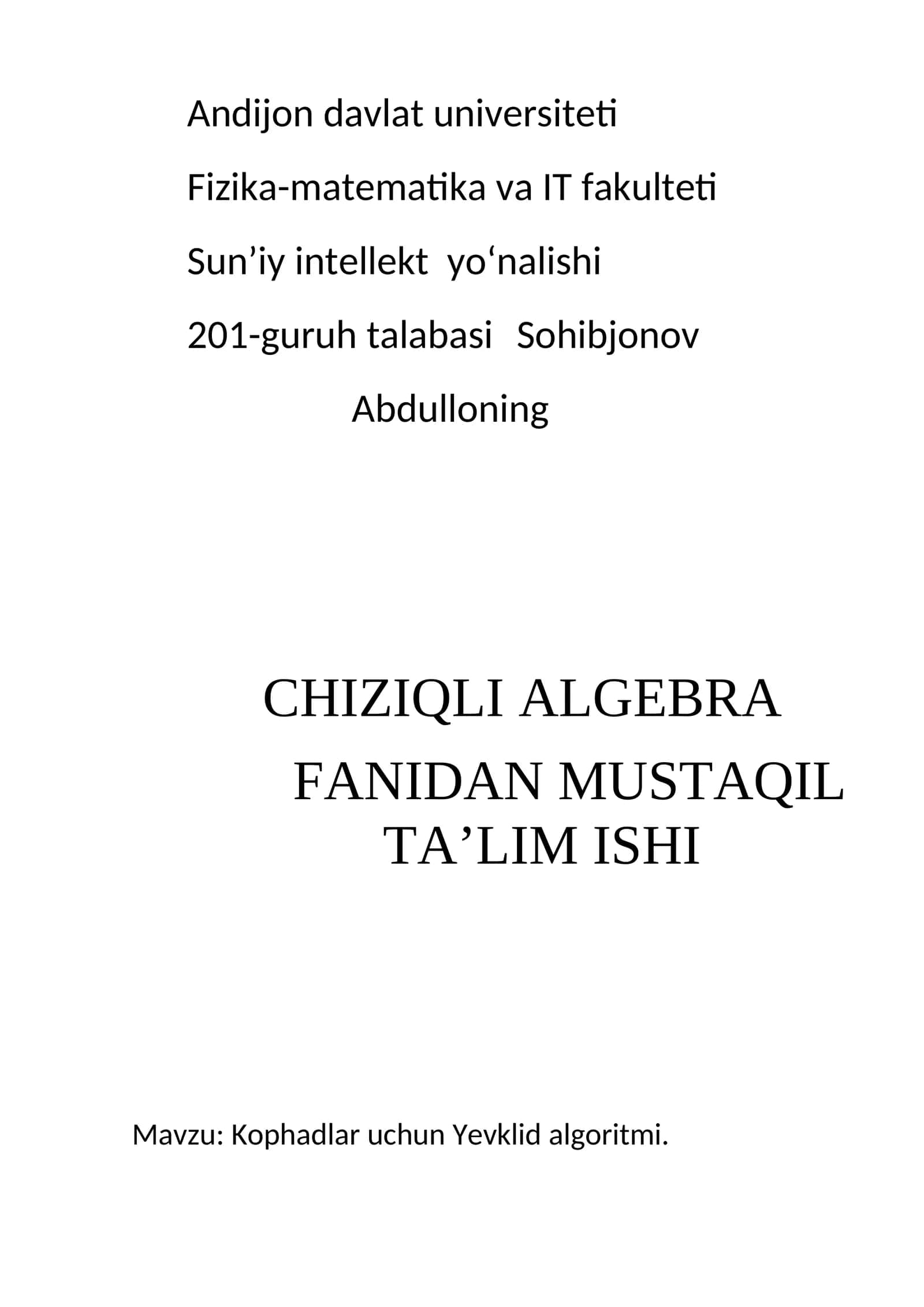 CHIZIQLI ALGEBRA