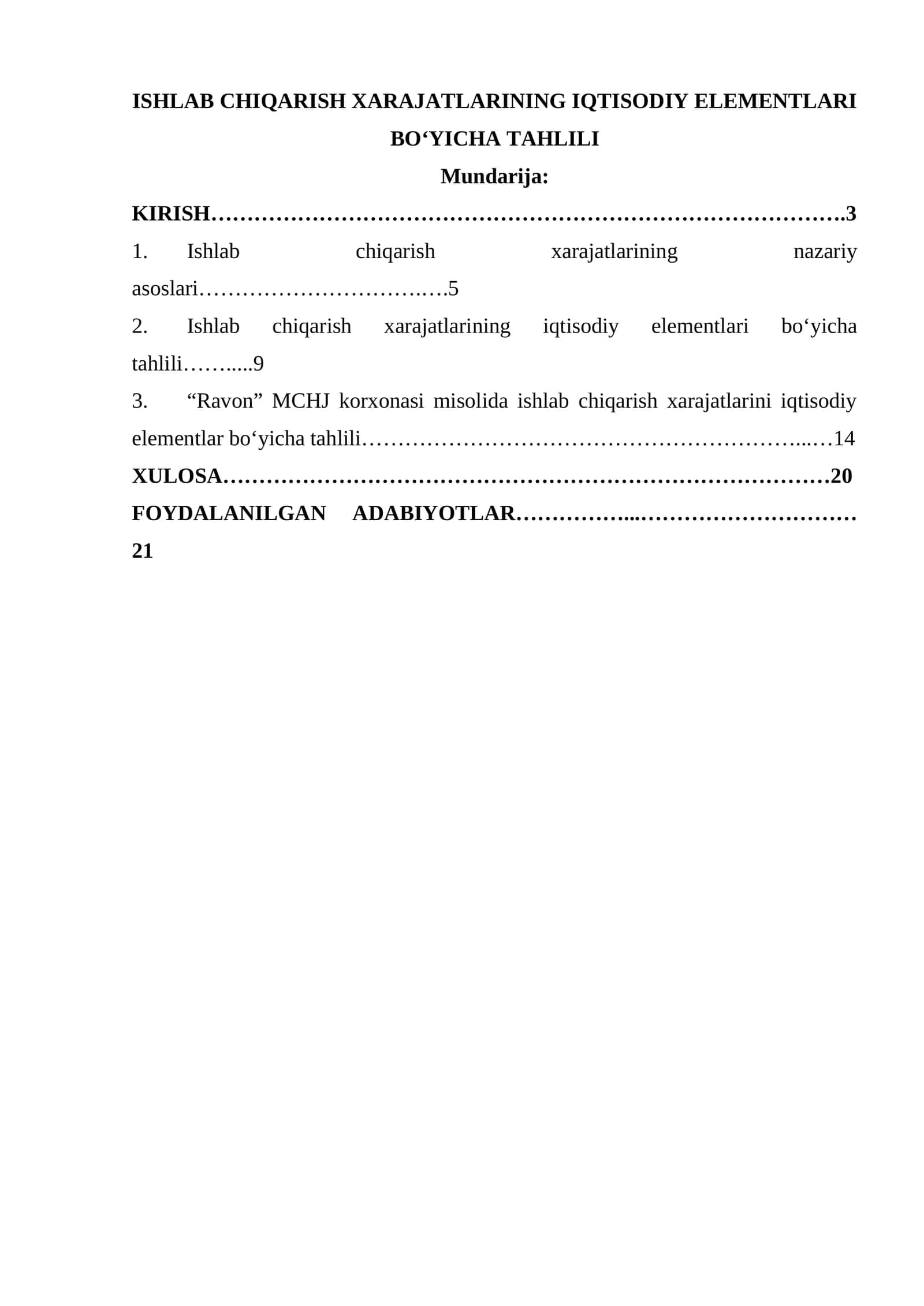 Ishlab chiqarish xarajatlarining iqtisodiy elementlari bo‘yicha tahlili