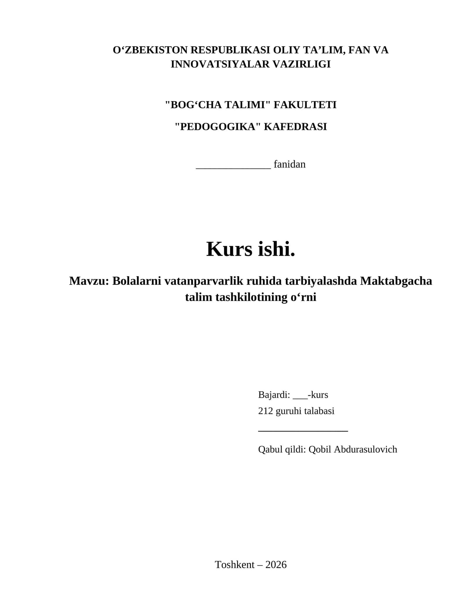 Bolalarni vatanparvarlik ruhida tarbiyalashda Maktabgacha talim tashkilotining o‘rni
