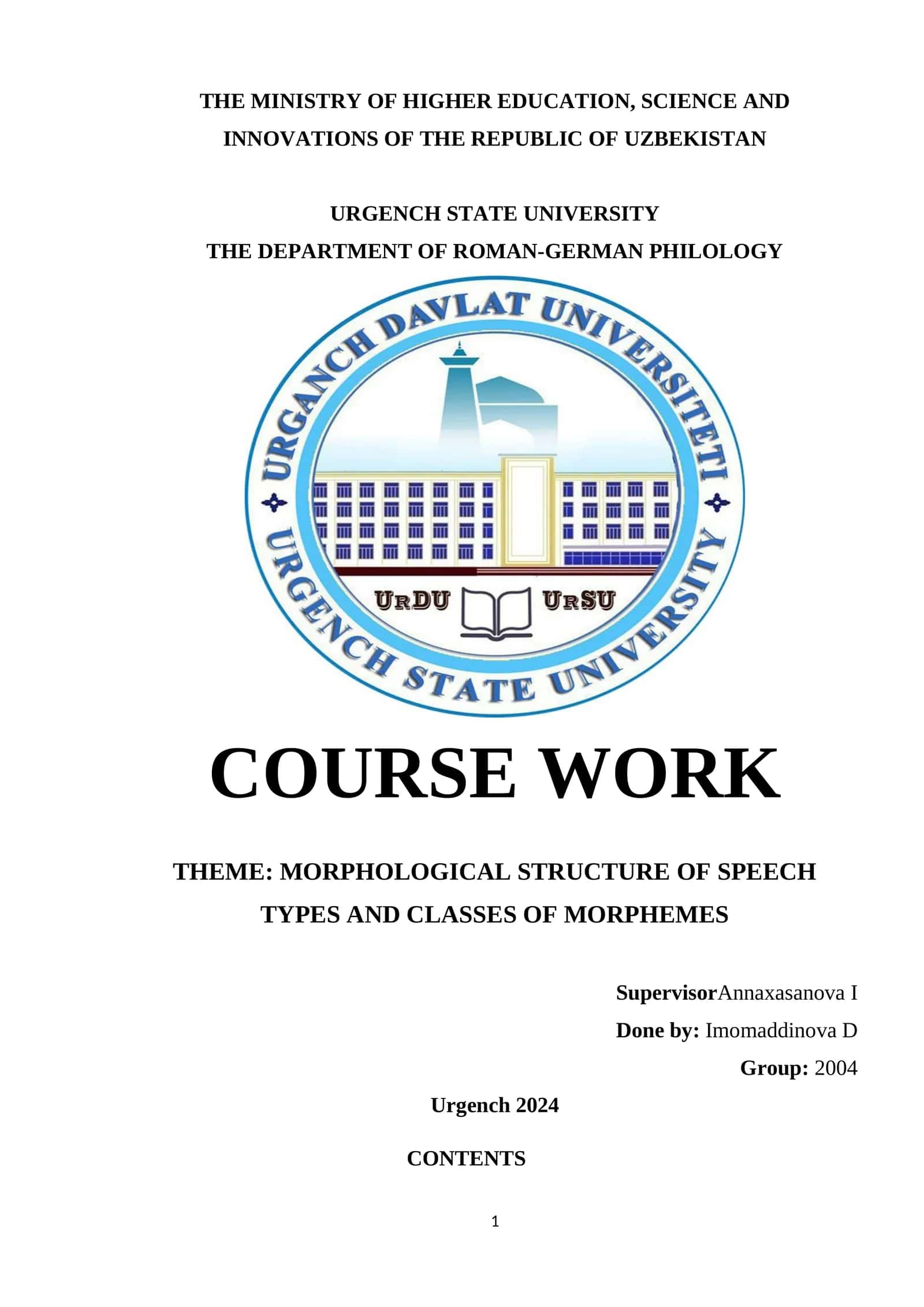 MORPHOLOGICAL STRUCTURE OF SPEECH TYPES AND CLASSES OF MORPHEMES