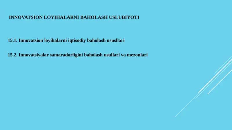 INNOVATSION LOYIHALARNI BAHOLASH USLUBIYOTI