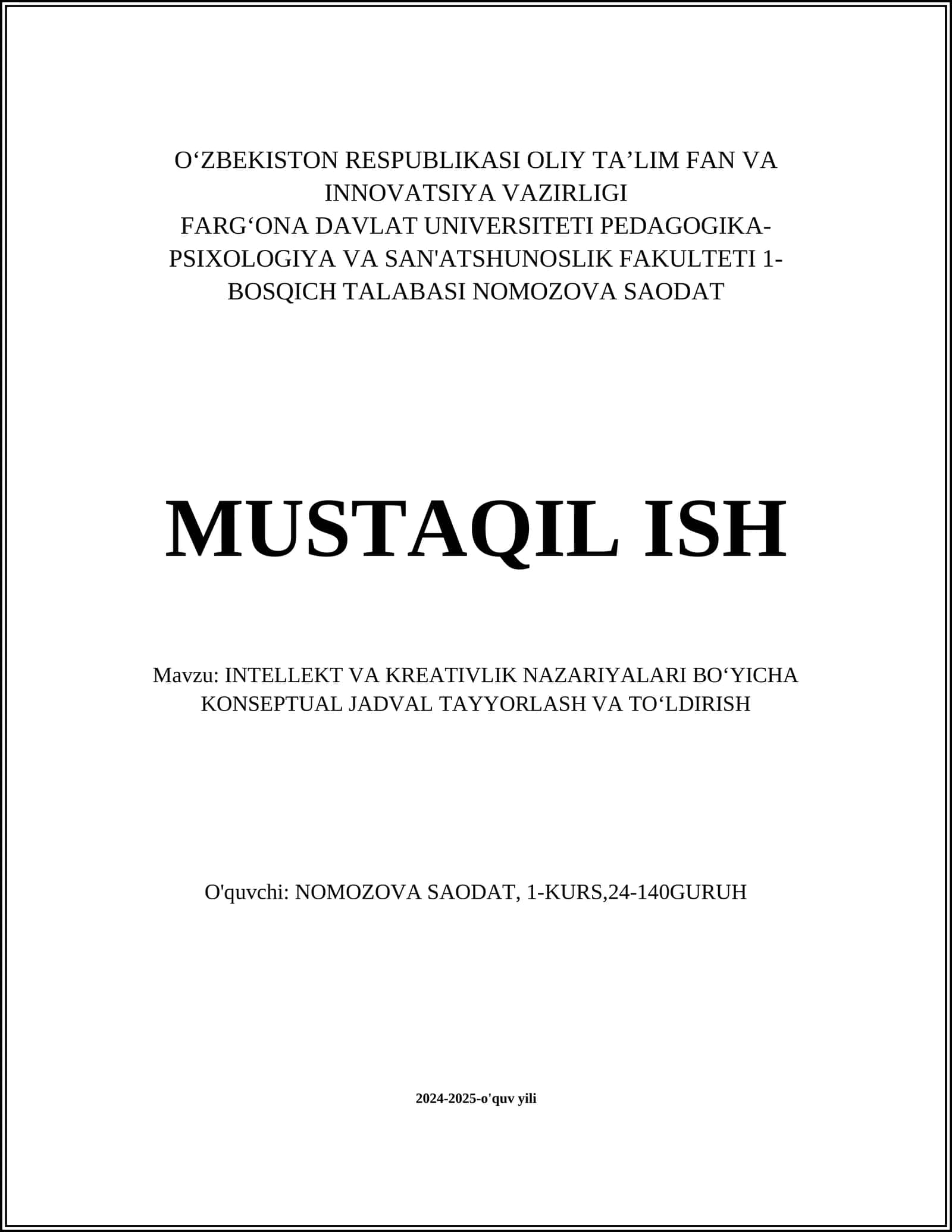 INTELLEKT VA KREATIVLIK NAZARIYALAR
