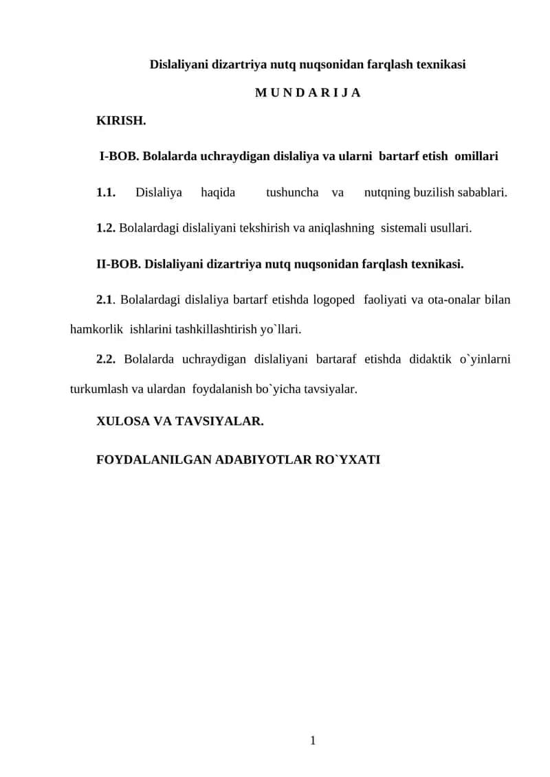 Dislaliyani dizartriya nutq nuqsonidan farqlash texnikasi