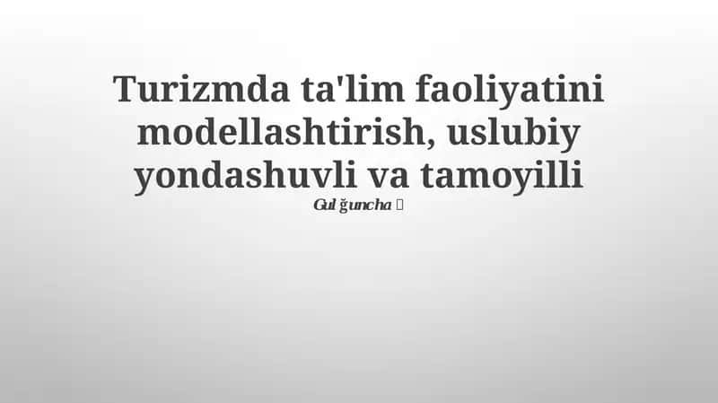Turizm Ta'limi Modellashtirish va Yondashuvlar