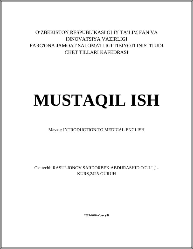 INTRODUCTION TO MEDICAL ENGLISH