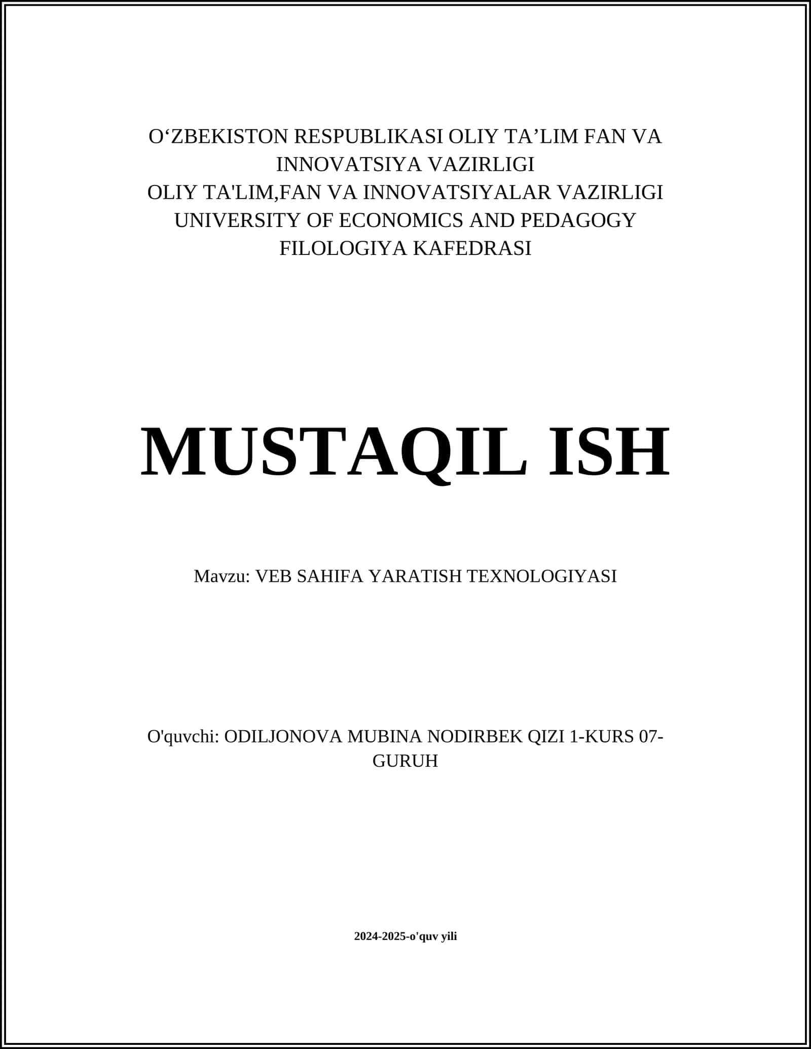 VEB SAHIFA YARATISH TEXNOLOGIYASI