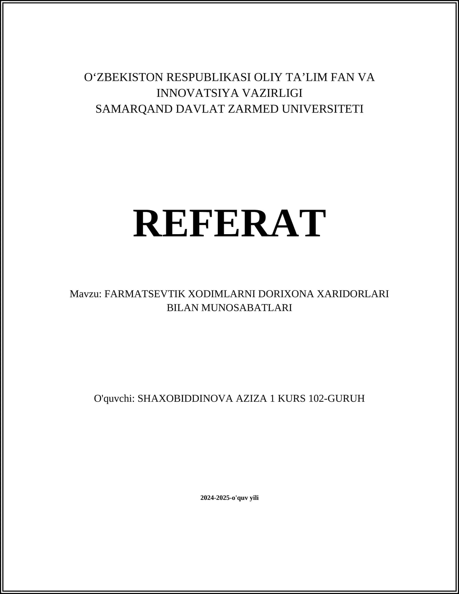 FARMATSEVTIK XODIMLARNI DORIXONA XARIDORLARI BILAN MUNOSABATLARI