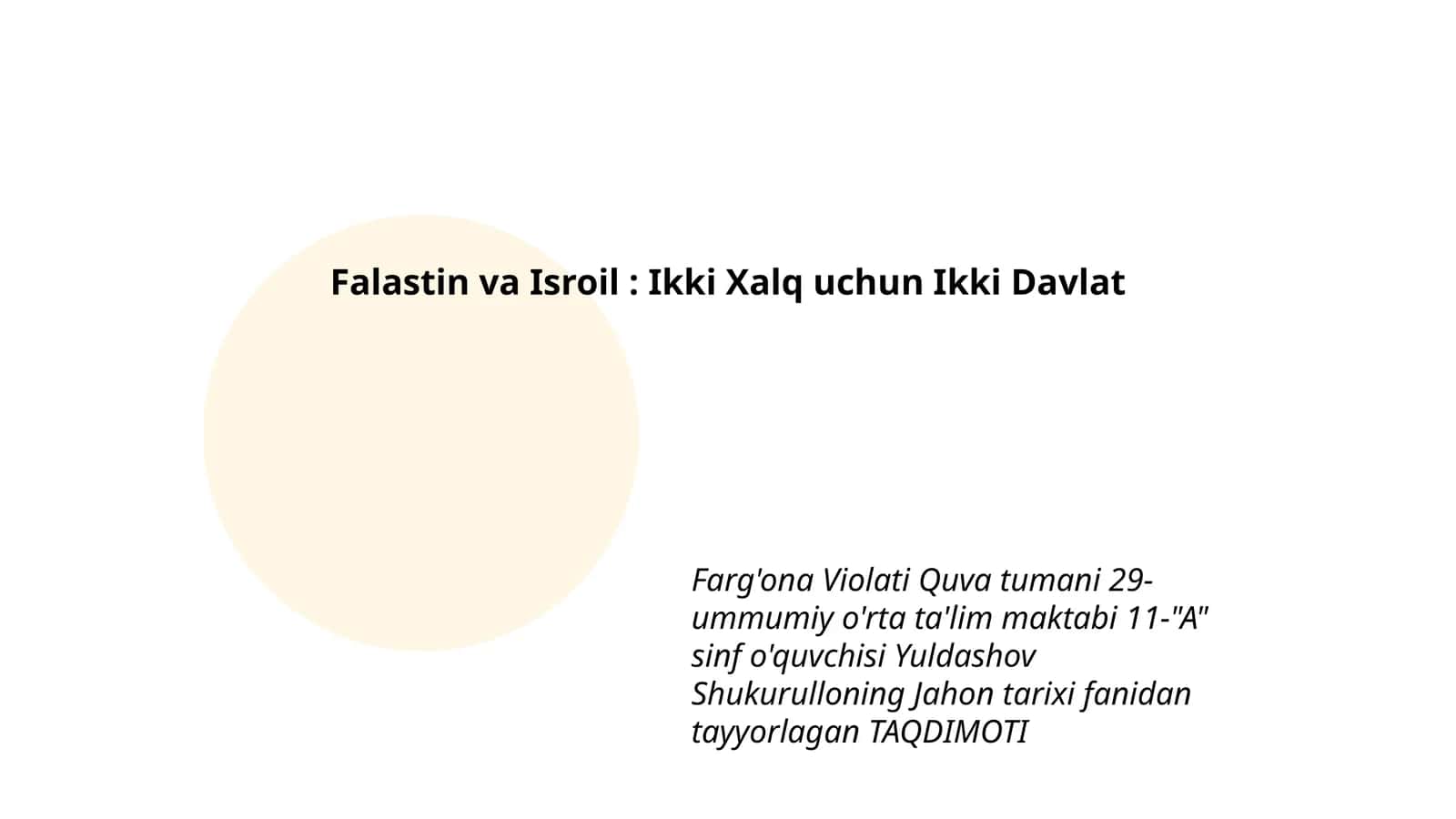 Falastin va Isroil: Ikki Xalq uchun Ikki Davlat