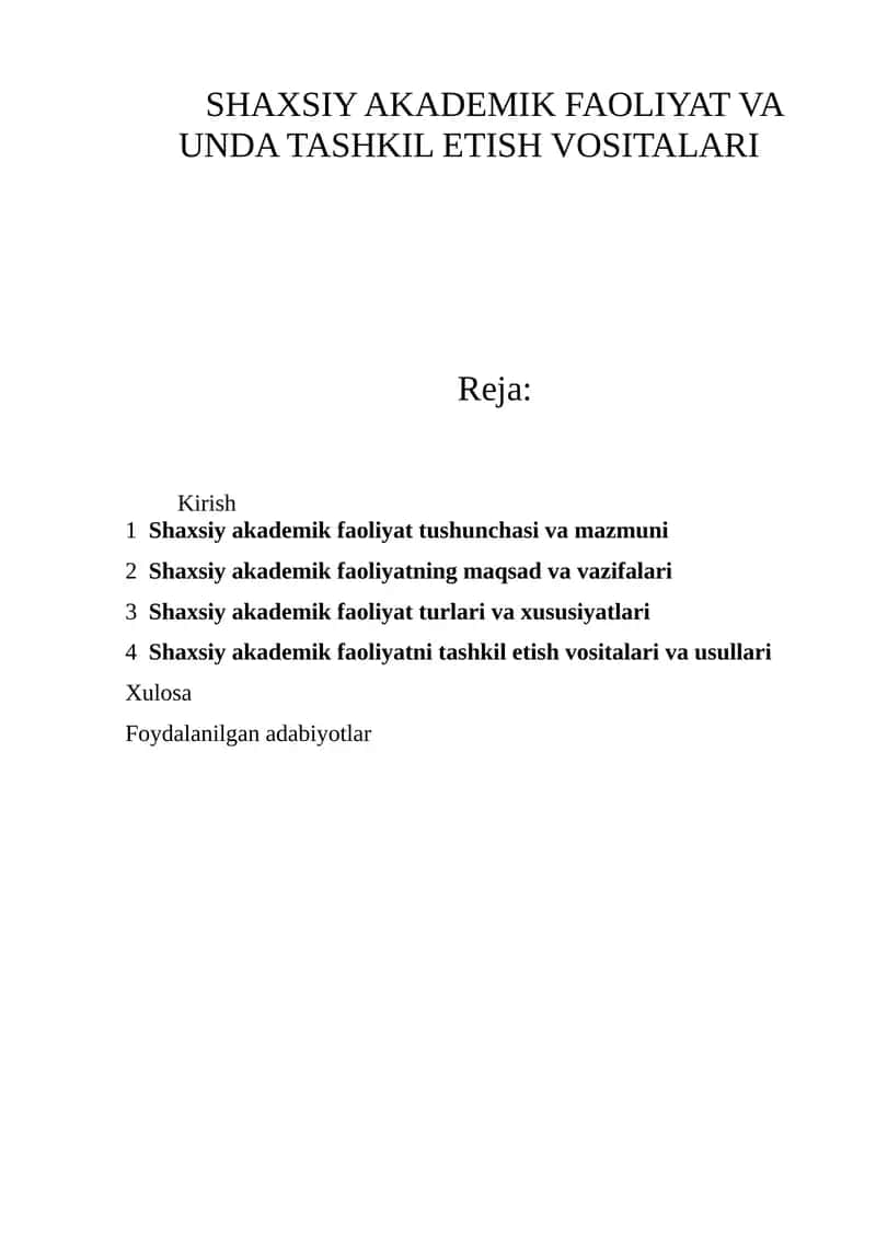 Shaxsiy akademik faoliyat va unda tashkil etish vositalari