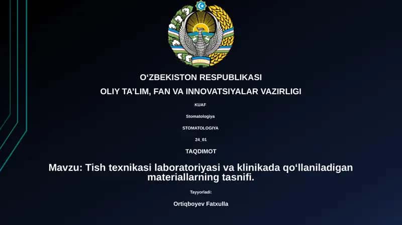 Tish texnikasi laboratoriyasi va klinikada qoʻllaniladigan materiallarning tasnifi