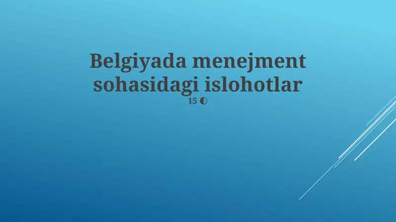 Belguyada menejment sohasidagi islohotlar