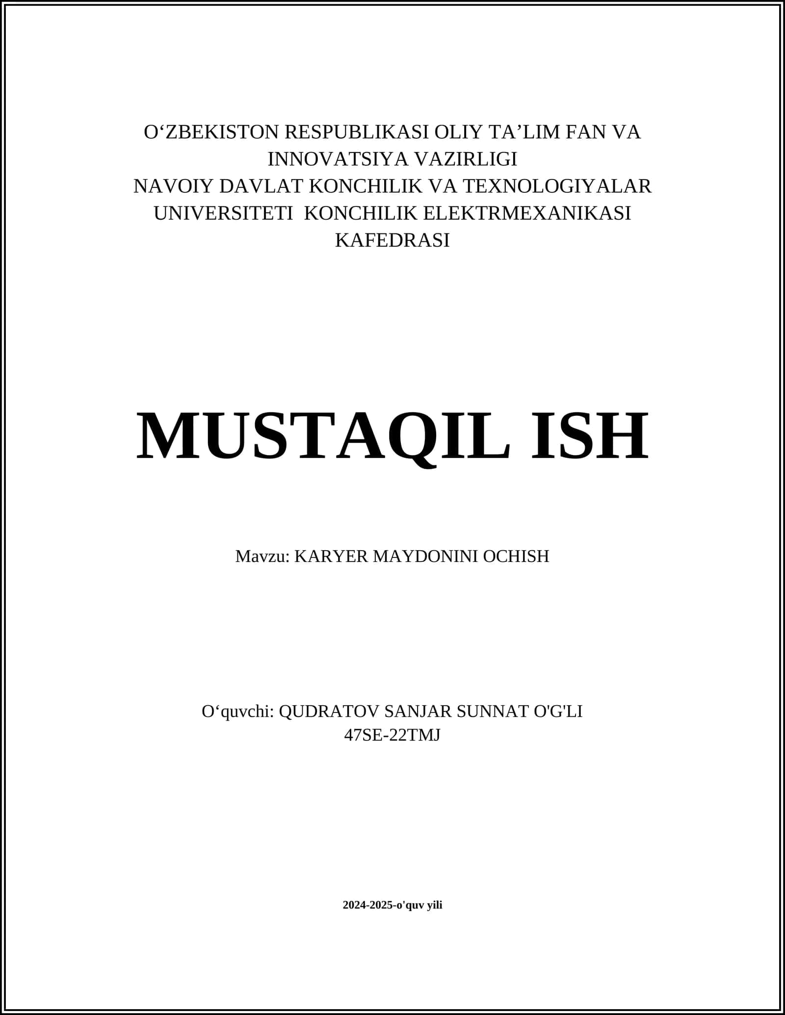KARYER MAYDONINI OCHISH