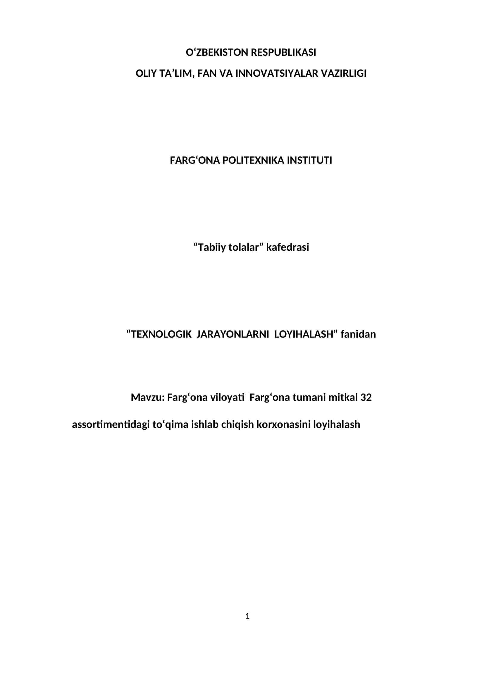 Texnologik jarayonlarni loyihalash