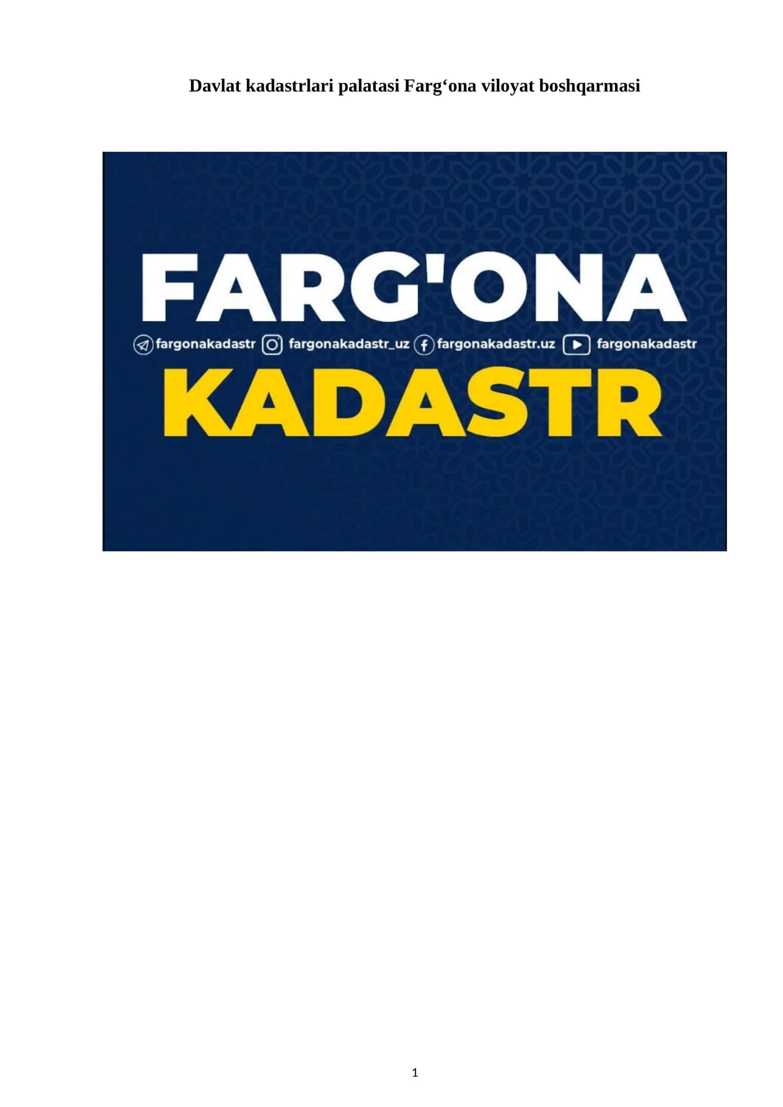 Davlat kadastrlari palatasi Farg‘ona viloyat boshqarmasi