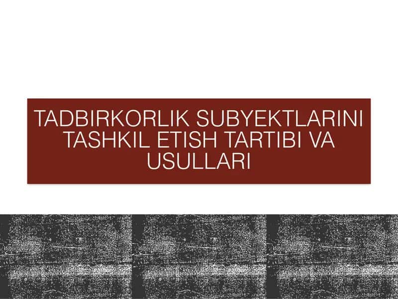 Tadbirkorlik subyektlarini tashkil etish tartibi va usullari