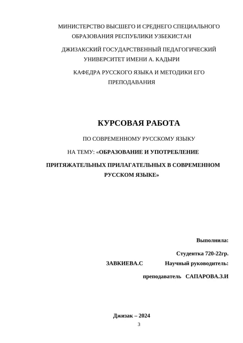 КУРСОВАЯ РАБОТА ПО СОВРЕМЕННОМУ РУССКОМУ ЯЗЫКУ