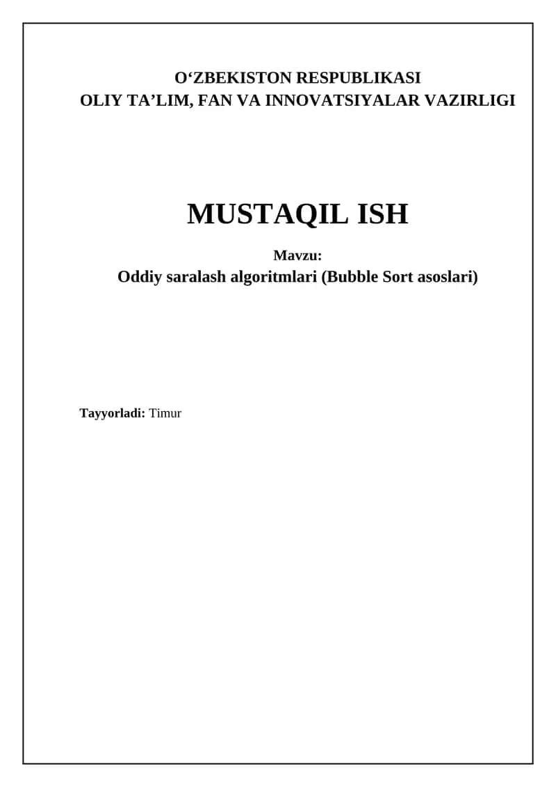 Oddiy saralash algoritmlari (Bubble Sort asoslari)