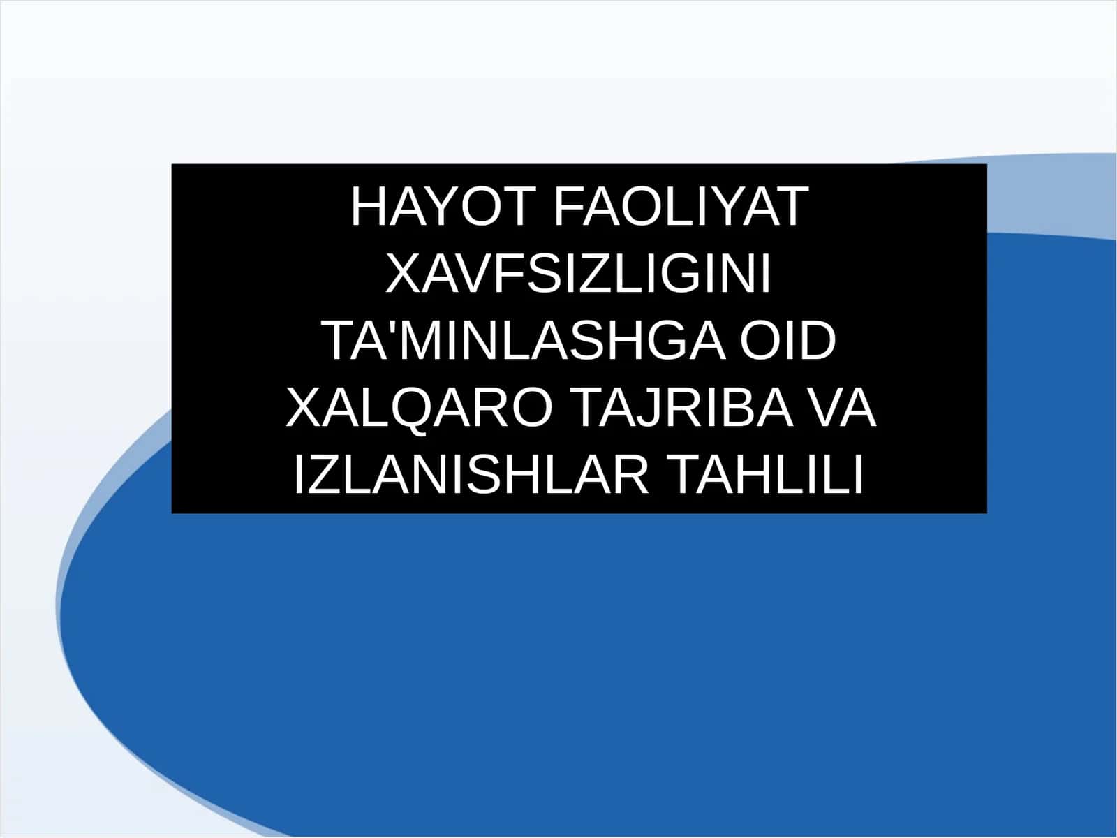 HAYOT FAOLIYAT XAVFSIZLIGINI TA'MINLASHGA OID XALQARO TAJRIBA VA IZLANISHLAR TAHLILI