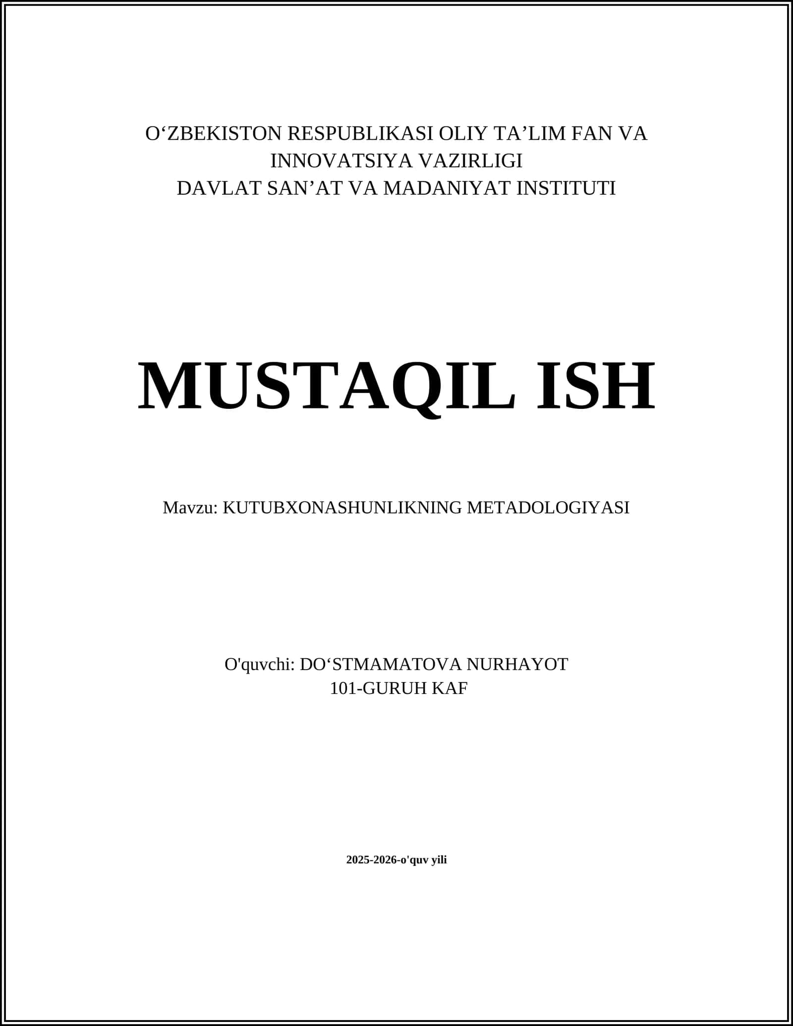 KUTUBXONASHUNLIKNING METADOLOGIYASI