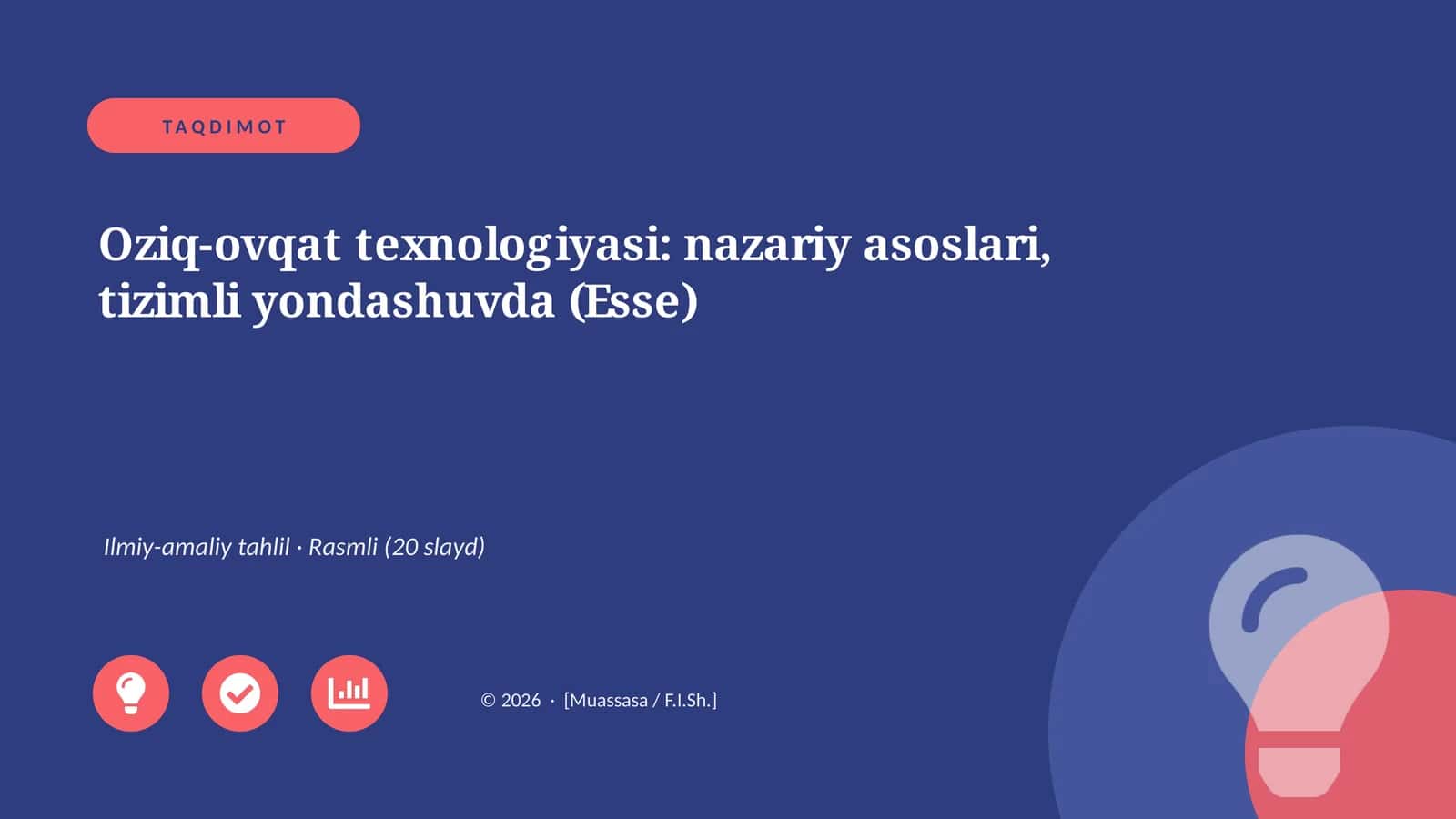 Oziq-ovqat texnologiyasi: nazariy asoslari, tizimli yondashuvda (Esse)