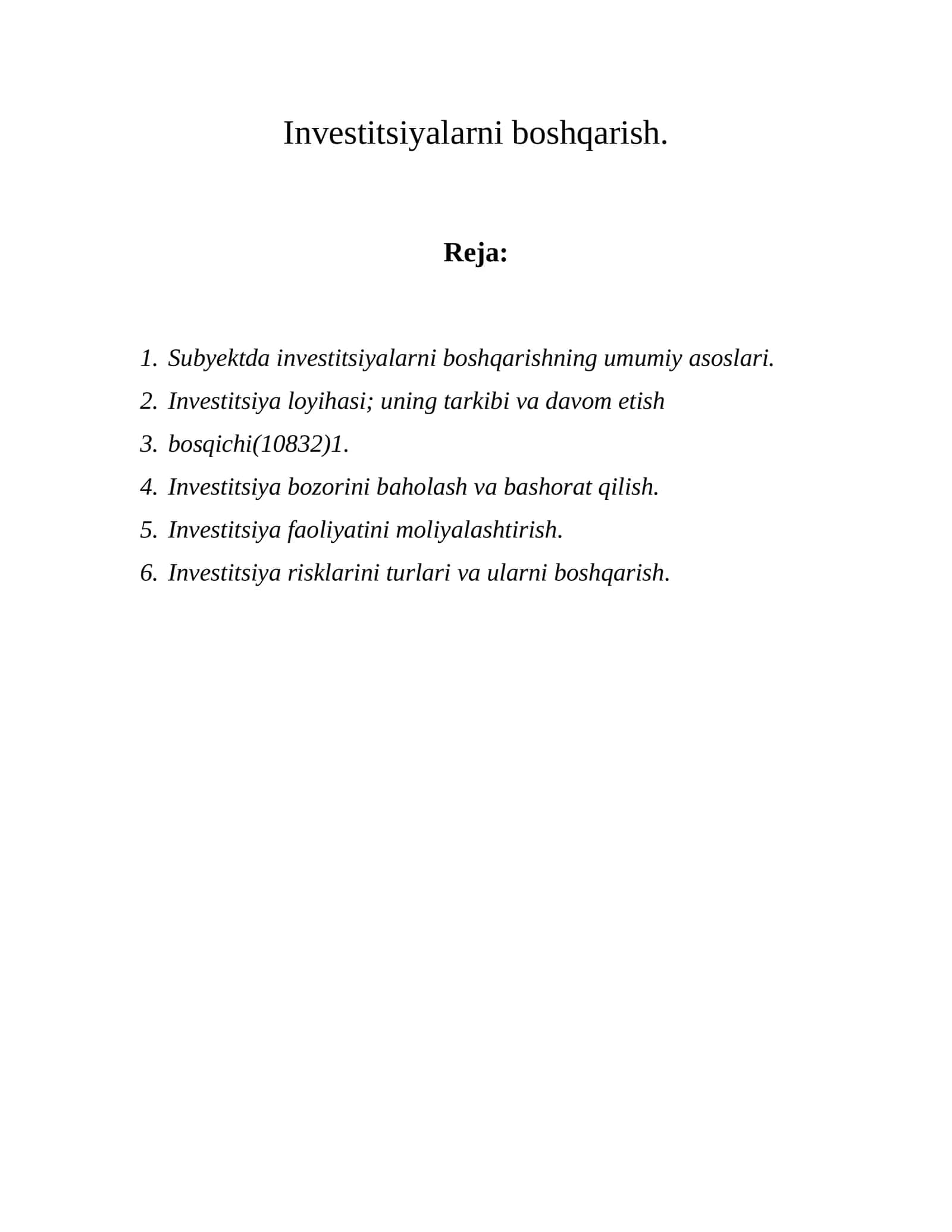 Investitsiyalarni boshqarish