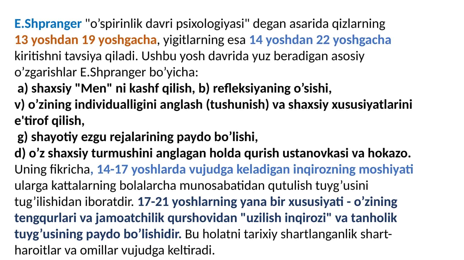 o’spirinlik davri psixologiyasi